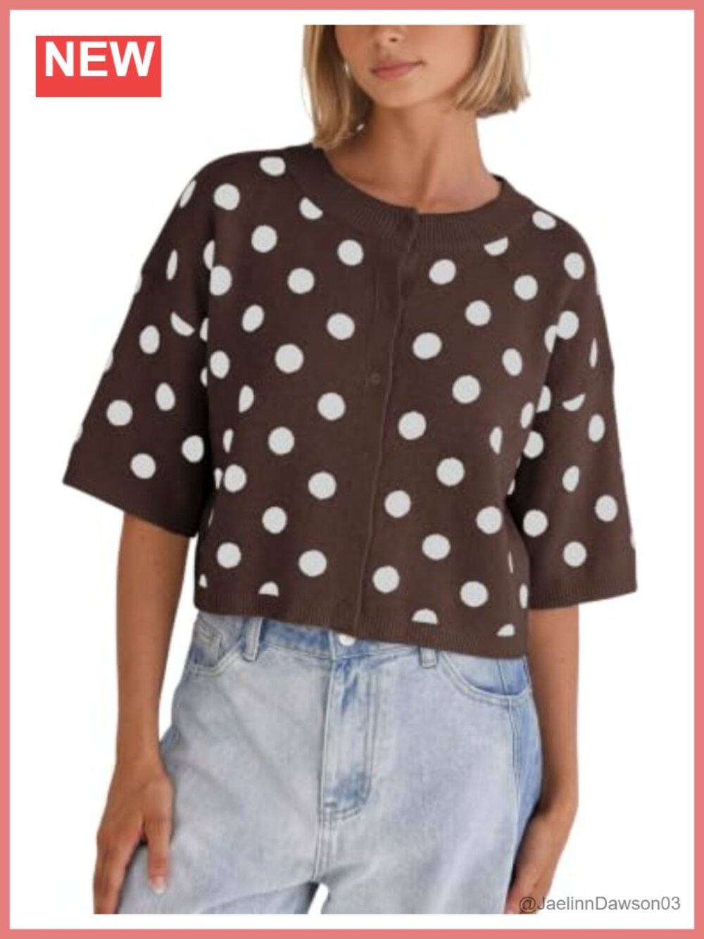 Women's Cropped Polka Dot Cardigan Short Sleeve Sweater